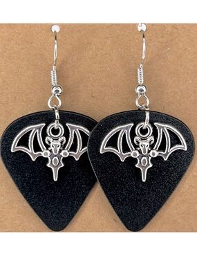 Guitar Pick Custom Earrings With Skeleton Bat  Charm Fashion Jewelry